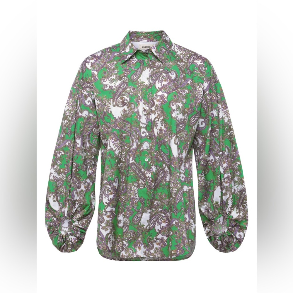 NWT L’AGENCE Mickey Tunic Blouse Multi Green Paisley Women’s size Small Brand XS